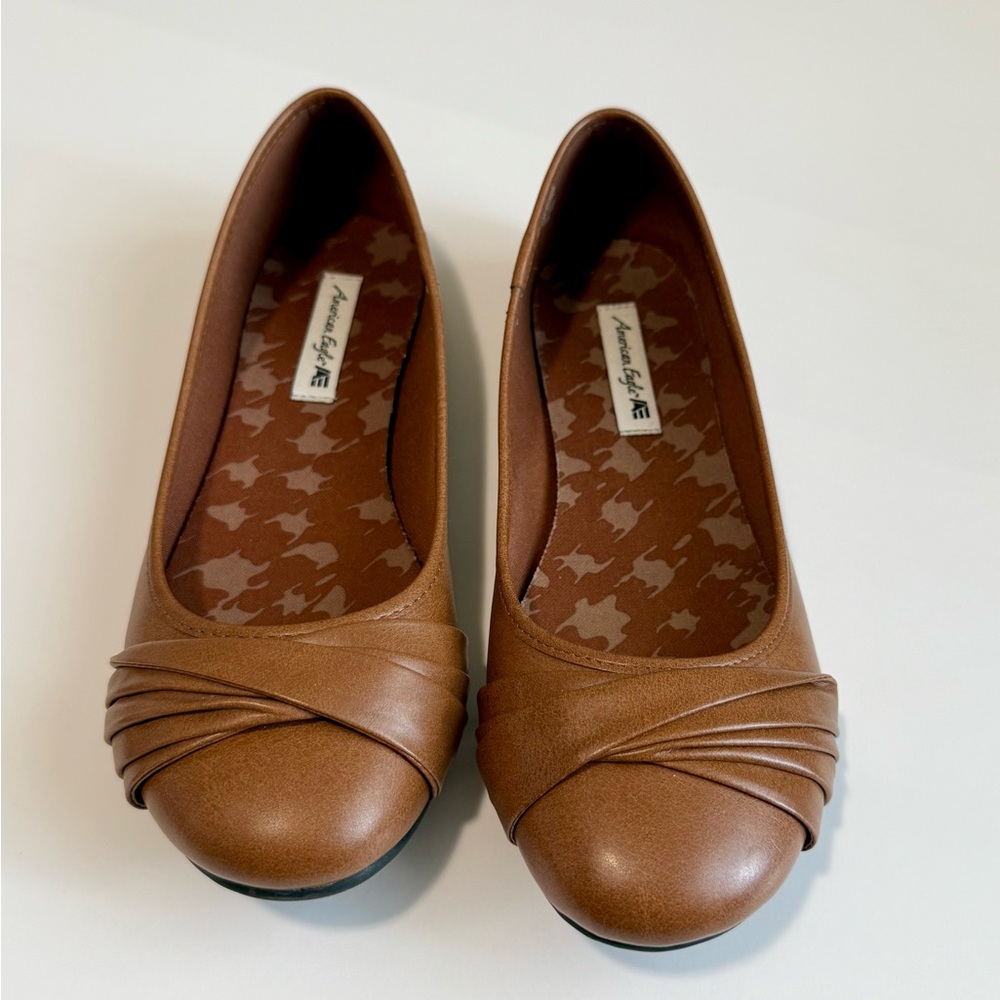Brown Ballet Flats with Ruched Toe